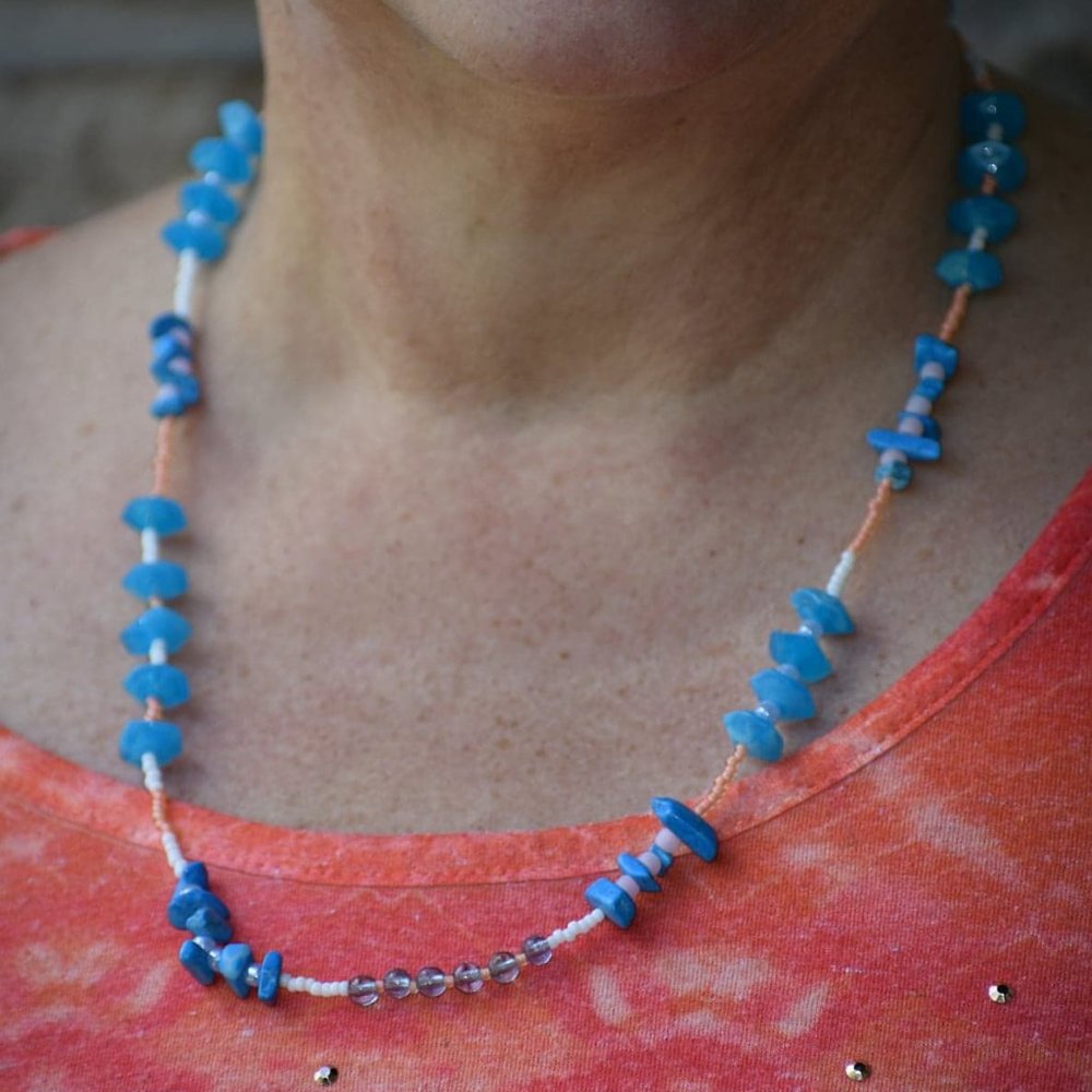 Handmade Blue, Peach and White Necklace